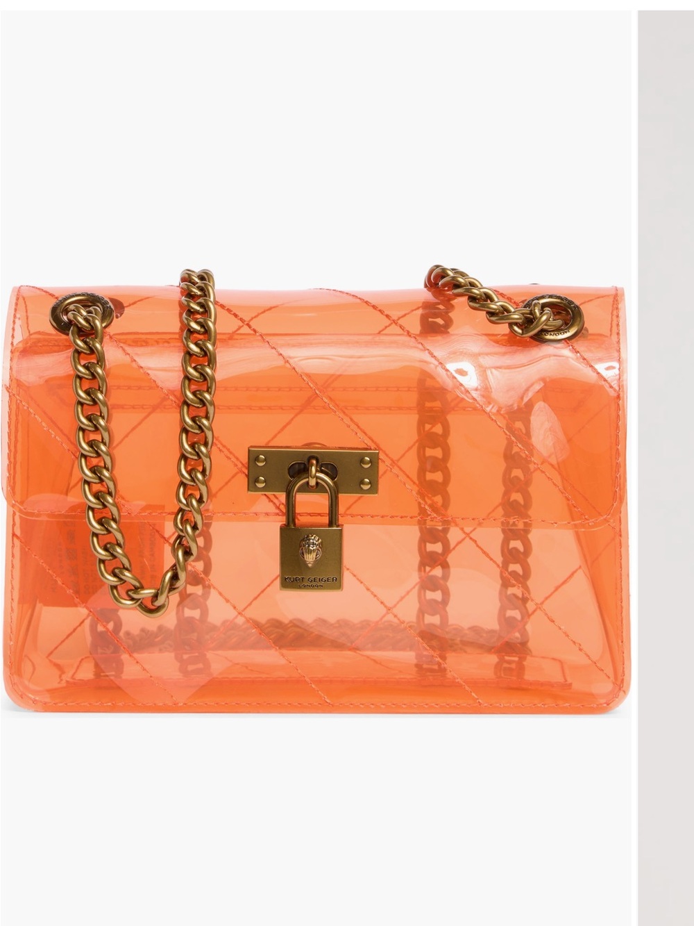 Kurt Geiger Mini Brixton Transparent Vinyl Orange Shoulder Bag with Gold Chain